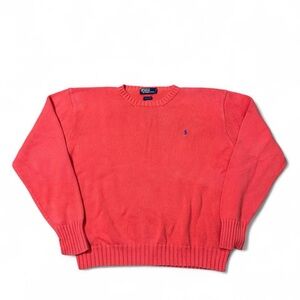 Vintage 90s Polo Ralph Lauren pullover knit sweater pink coral embroidered XXL